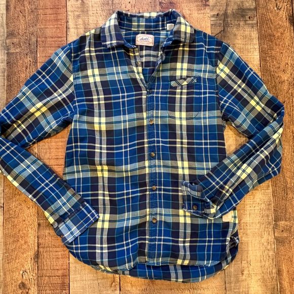 Scotch & Soda Mens' Blue Yellow Plaid Button Front Shirt Small - Picture 7 of 7
